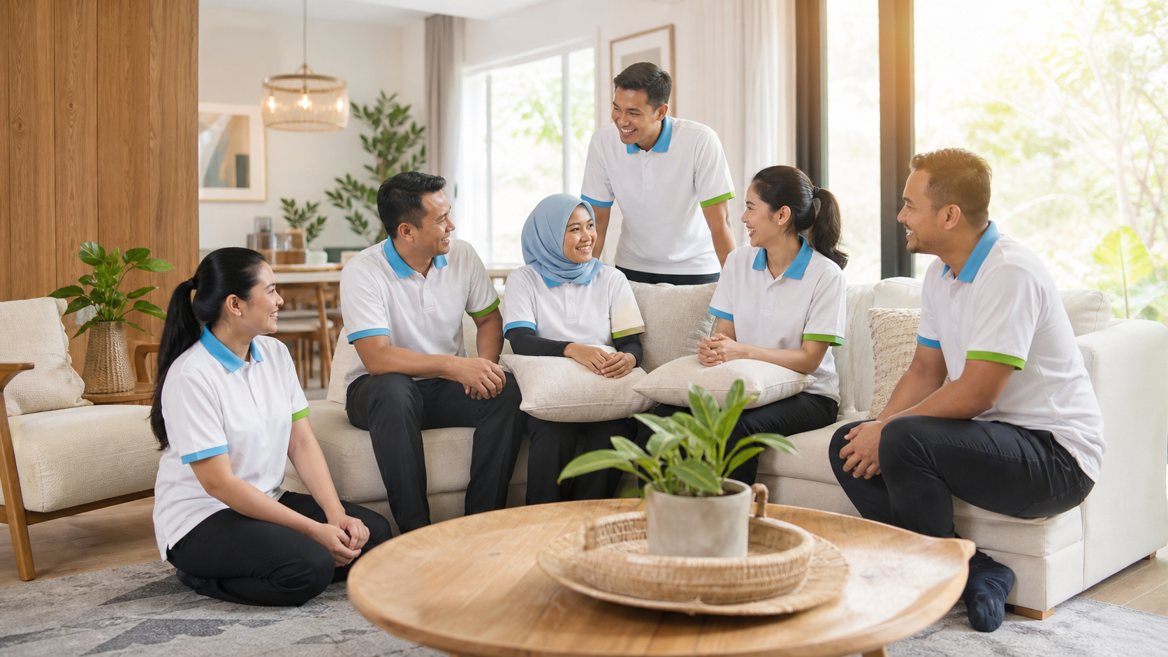 A warm Urban Hygienist healthy-home care team scene